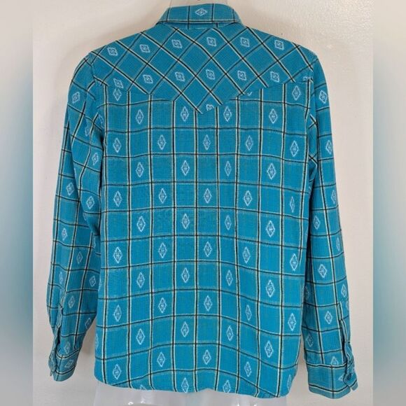 VTG Roughrider Teal Diamond Rodeo Cowboy Countryside Western Desert Button Up L - Picture 4 of 9